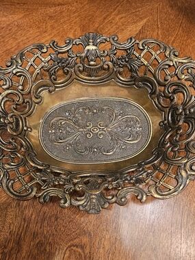 Italian  Mod Dep Ornate Brass Decorative Bowl - Antique-Style Bronze Finish